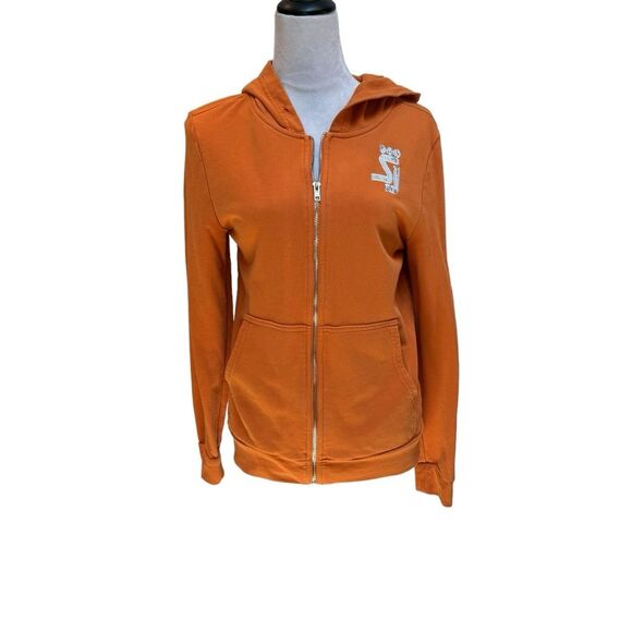 SJ Orange Full Zip Hoodie Rhinestone Embellished Logo Casual Comfy - Picture 1 of 8